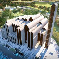 The mosque has a large minaret tower