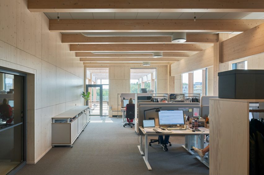 Office floor in Nodi wooden office building by White Arkitekter