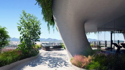 A sculptural exterior column