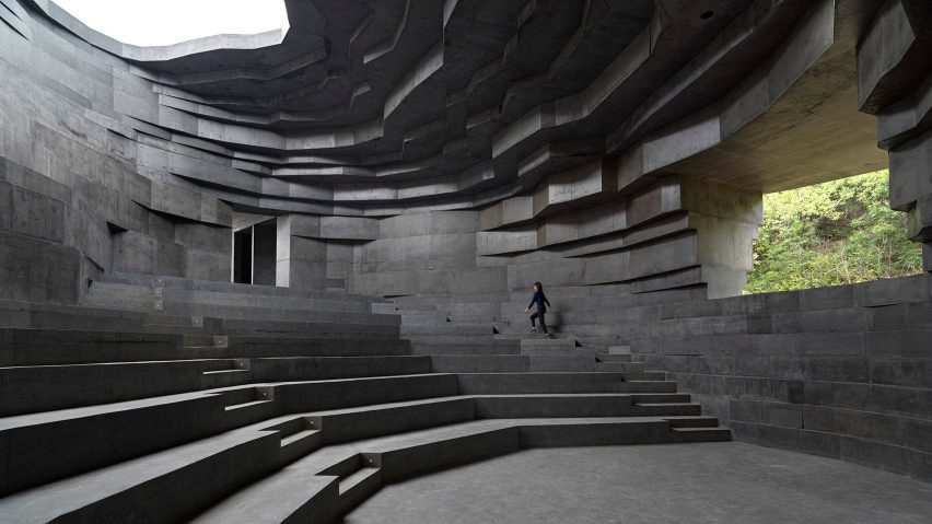 The concert hall has a rock-like look