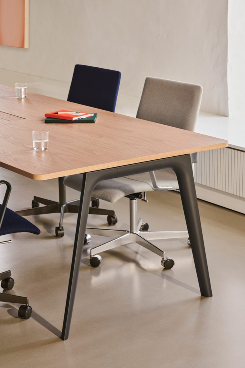 Black Trestle legs on a wooden table by Kasper Salto for Fritz Hansen