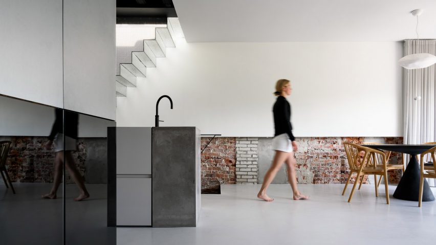 Living area inside Reflections of the Past loft in Amsterdam by Firm Architects