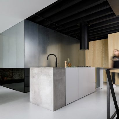 Living area inside Reflections of the Past loft in Amsterdam by Firm Architects
