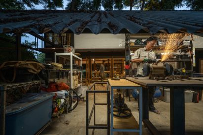 A man works with tools