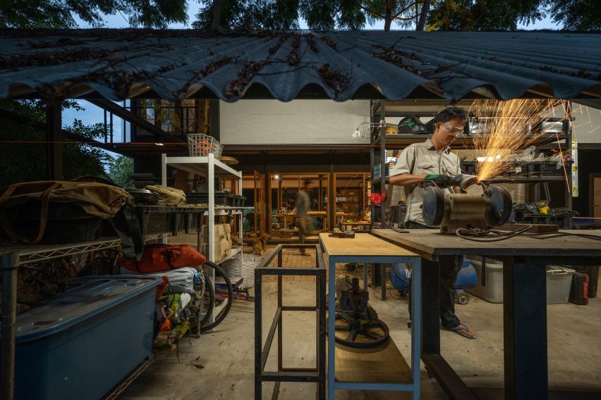 A man works with tools