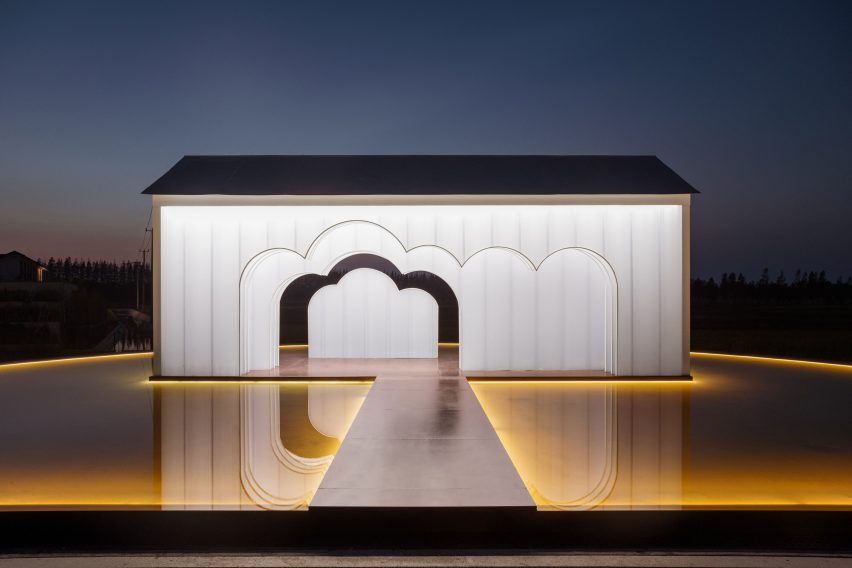 Polycarbonate pavilion at night