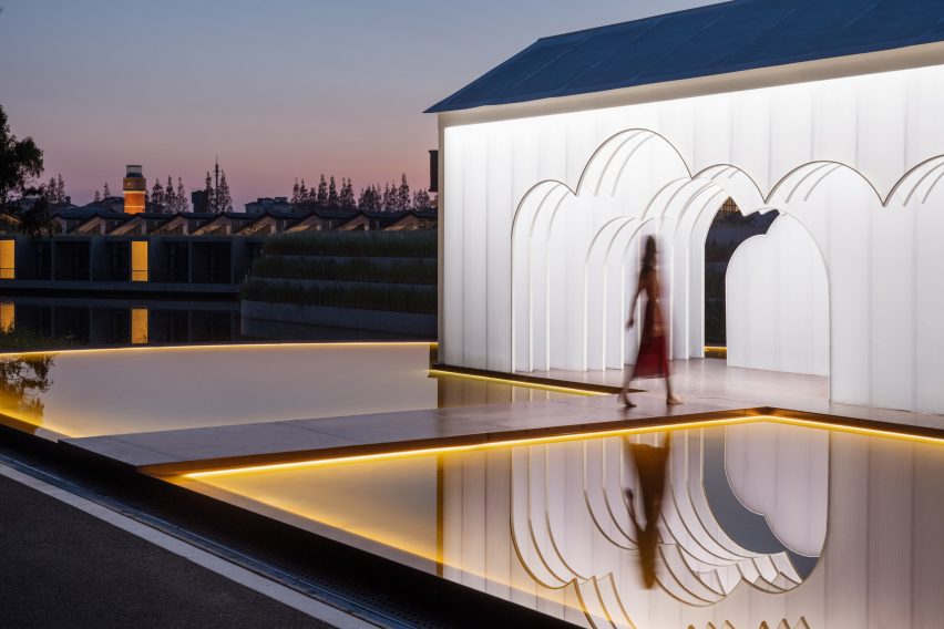 Polycarbonate pavilion at night