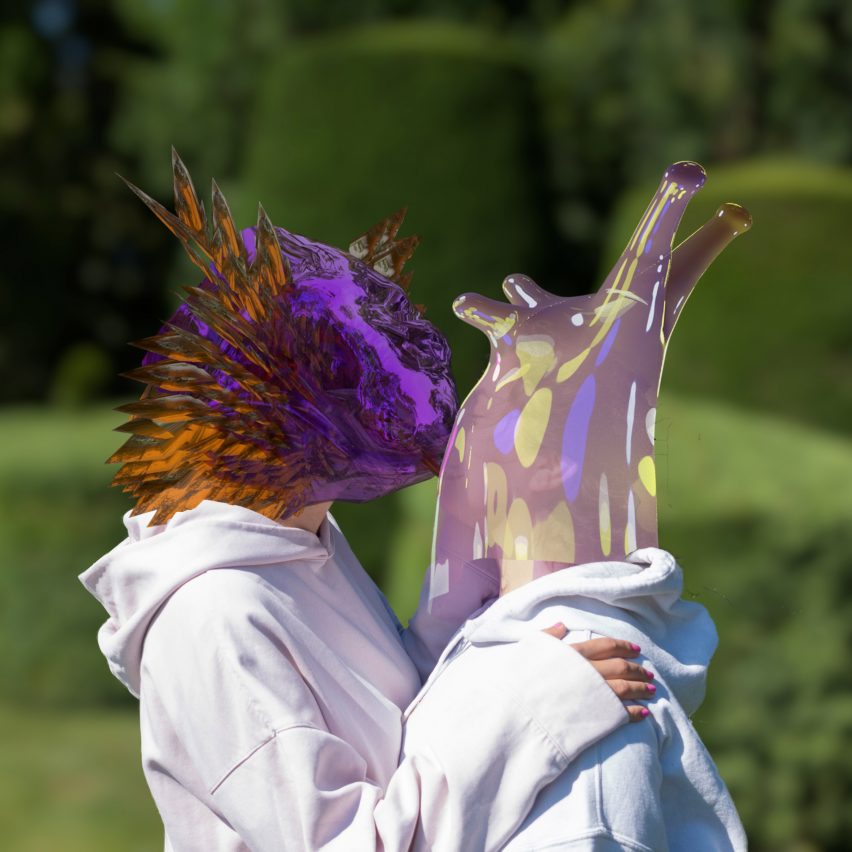 A digital slug embracing a human with an animal head