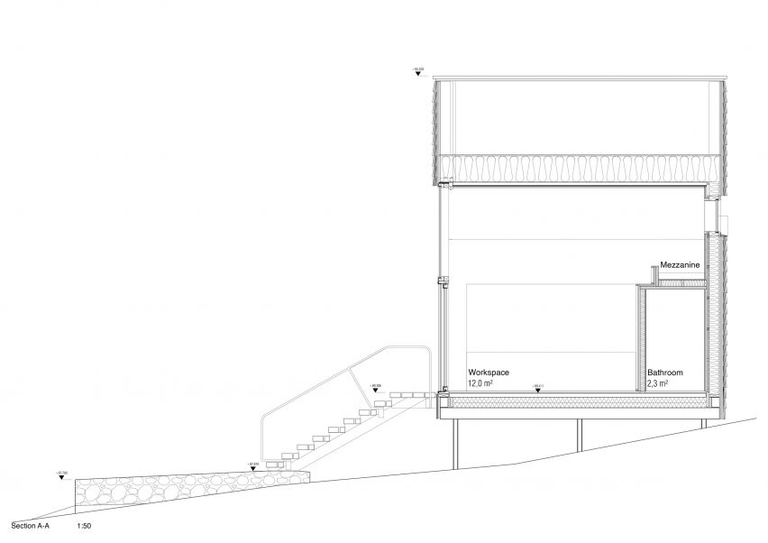 Section of The Filmmaker's Hut by Pirinen & Salo