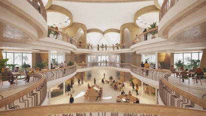 Timber centrepiece of UCB campus by Heatherwick Studio