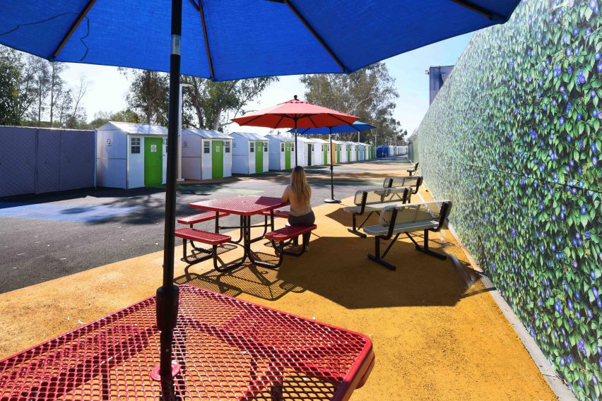 Colourful communal tables and seating