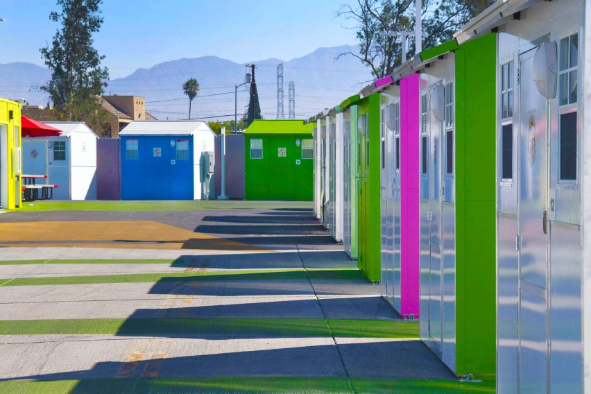 Rows of painted housing units