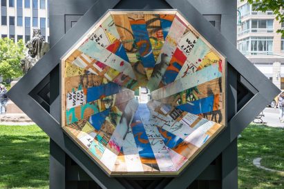 Detail image of an installation that forms part of the Plywood Protection Project in New York City