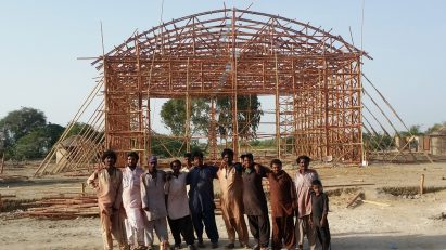Bamboo pavilion under construction
