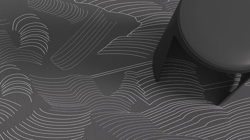 A close view of 3D Carpet with a black stool