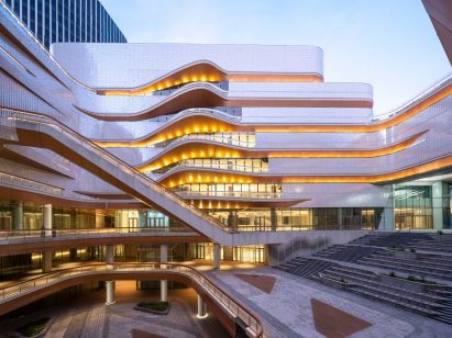 A photograph of The Shanghai Jiuguang Center's courtyard