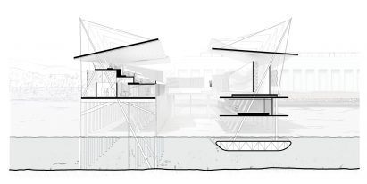 A white and black drawing of The Spectral Theatre by Chris Hamblin