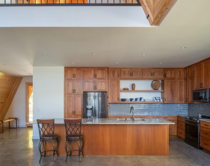 The interior of A-Frame's kitchen by Strand Design