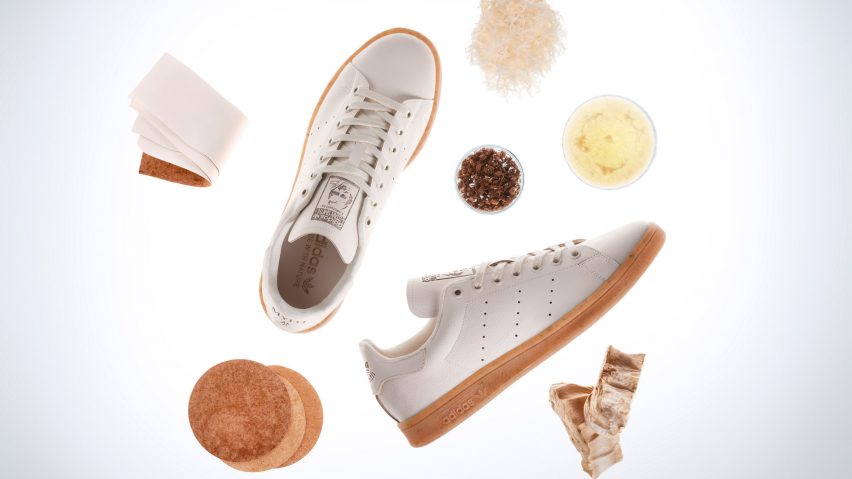 Adidas Stan Smiths made from Mylo mycelium leather around ingredients