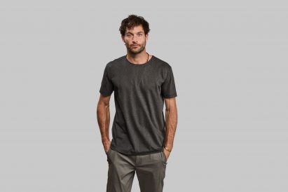 Man wearing Algae black T-shirt by Vollebak