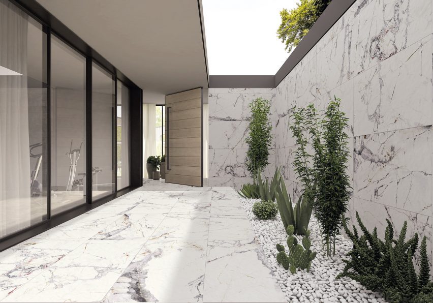 A photograph of La Platera's Allure tiles used on the floor and walls of a terrace