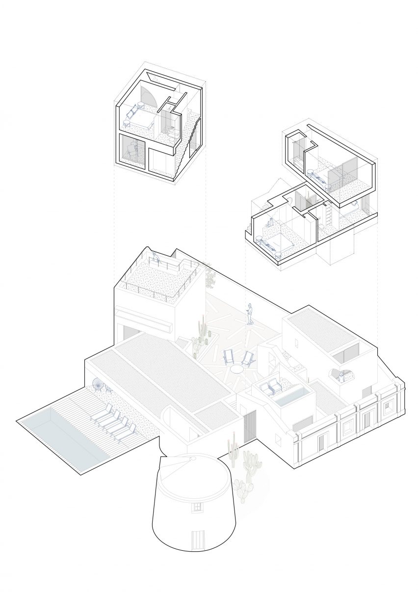 Axonometric drawing of Casa Cabrita Moleiro