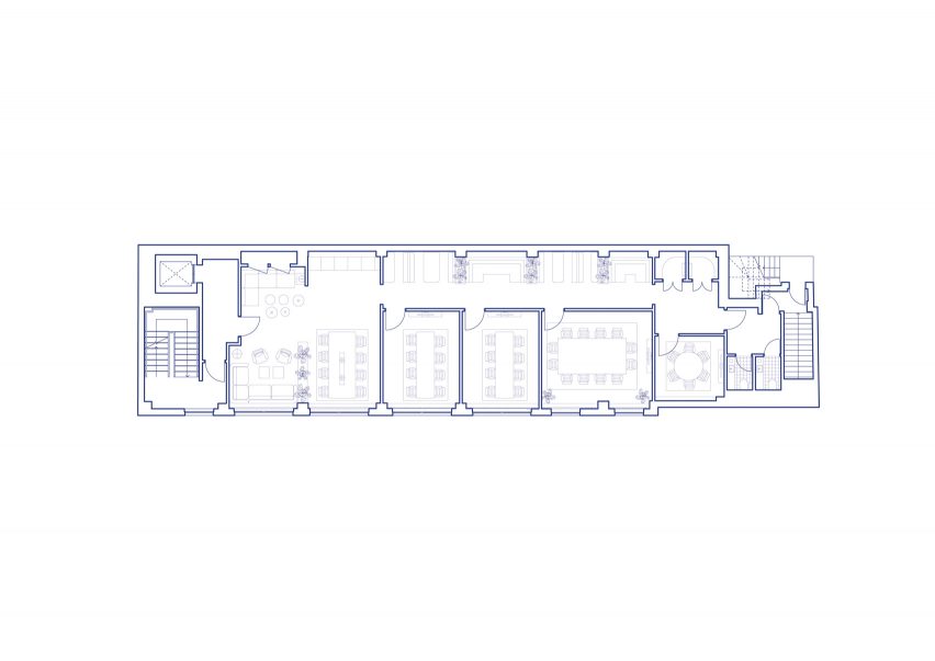 First floor plan, 6 Babmaes Street office for The Crown Estate by Fathom Architects
