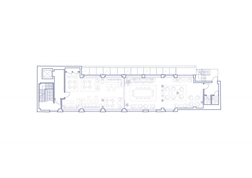 Second floor plan, 6 Babmaes Street office for The Crown Estate by Fathom Architects