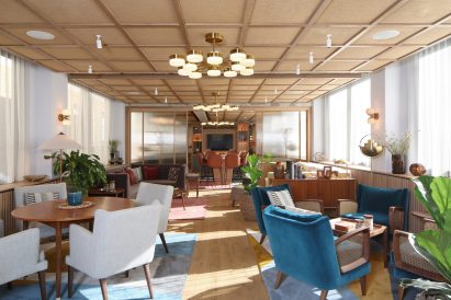 First floor lounge in 6 Babmaes Street office for The Crown Estate by Fathom Architects