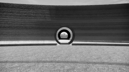 A circular opening inside a rammed earth wall