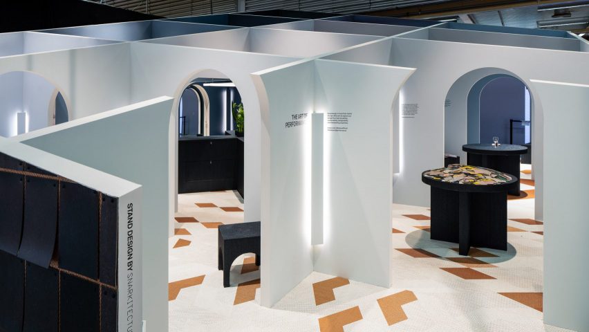 Snarkitecture creates labyrinth-like stand for Bolon at Stockholm Furniture Fair