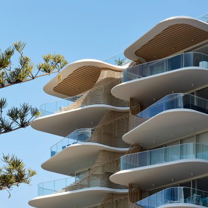 Undulating balconies with slatted wooden screens