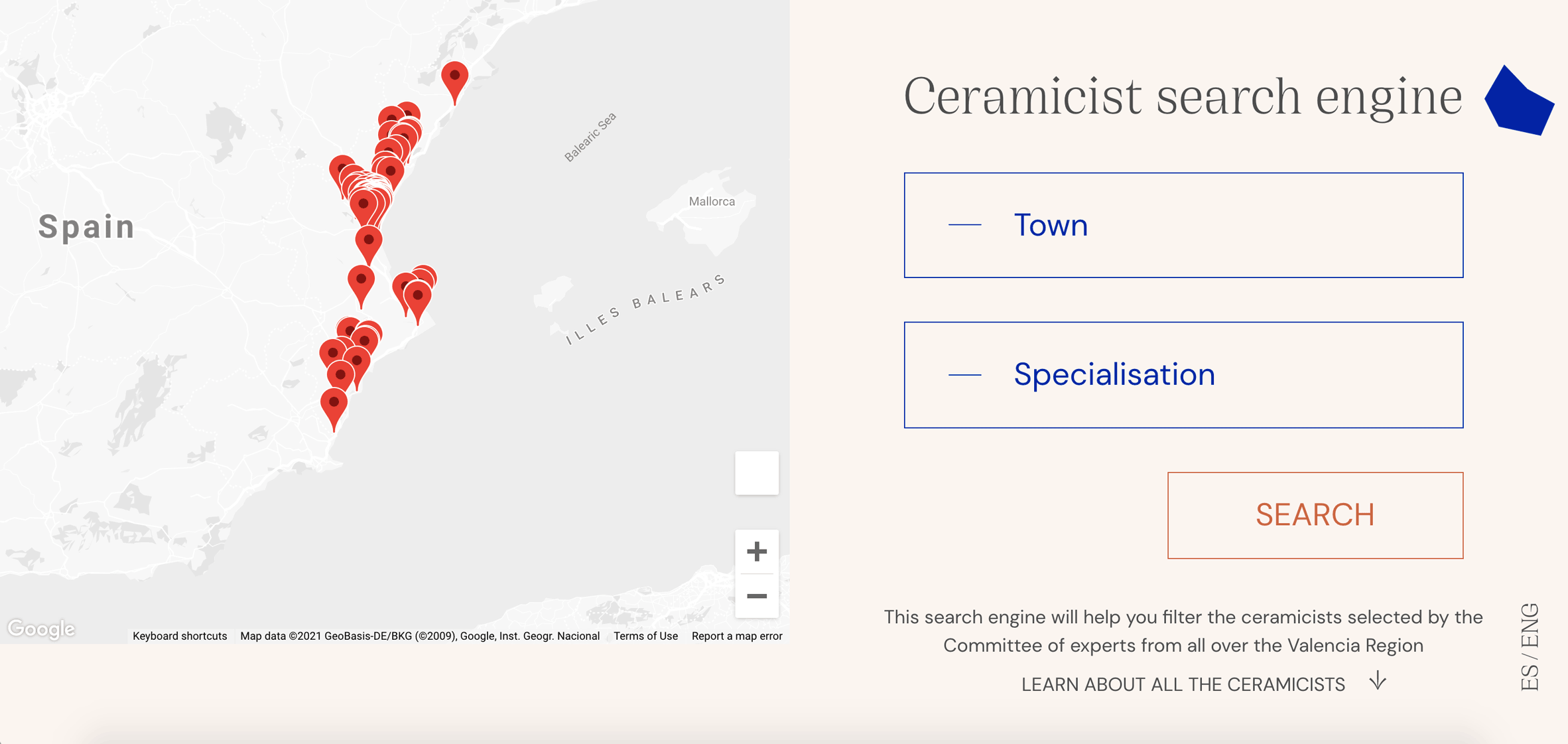 Valencian ceramicist search engine designed by Pixelarte and Ana Illueca