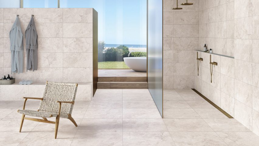 A photograph of Ceramiche Keope's Omnia tiles used in a bathroom