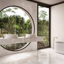A photograph of Ceramiche Keope's Onice tiles used in a bathroom