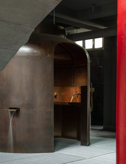 Hollow boiler with bathroom installation in Boiler on ground floor of Coalbrook's showroom