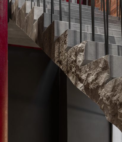Craggy profile of limestone staircase by Holloway Li