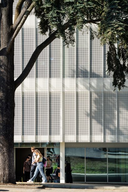 White perforated-metal facade
