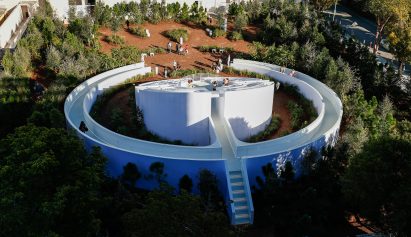 Aerial image of the Five Echoes installation