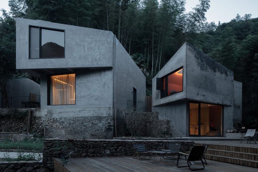 Concrete guesthouses at Flowing Cloud Township Villa