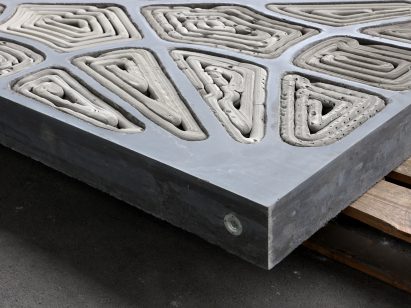 Close-up of 3D-printed FoamWork inside precast concrete slab