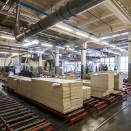 Timber stacked inside a furniture factory