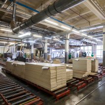 Timber stacked inside a furniture factory