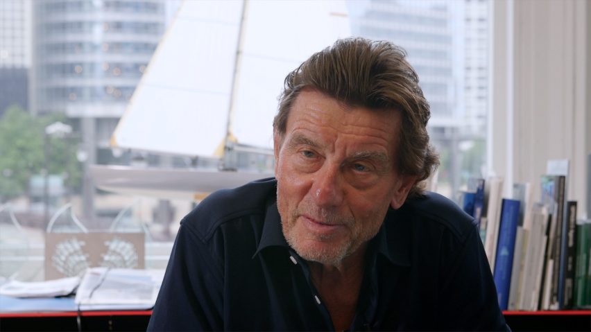 A still of Helmut Jahn speaking from the film In a Flash