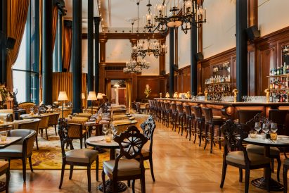Grand cafe with chandeliers