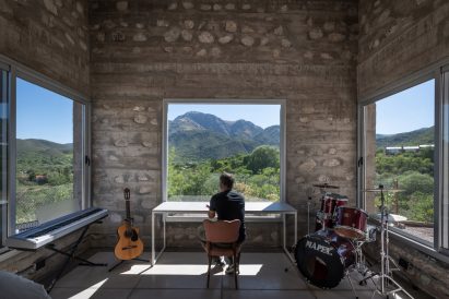 Stone walls in rehearsal room