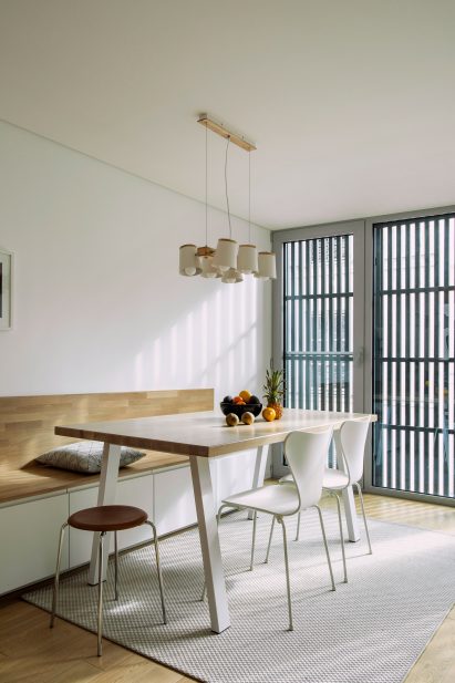 White-walled dining room