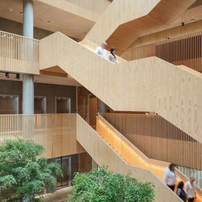 Wooden office staircase