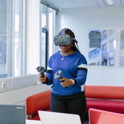 Student using a VR headset