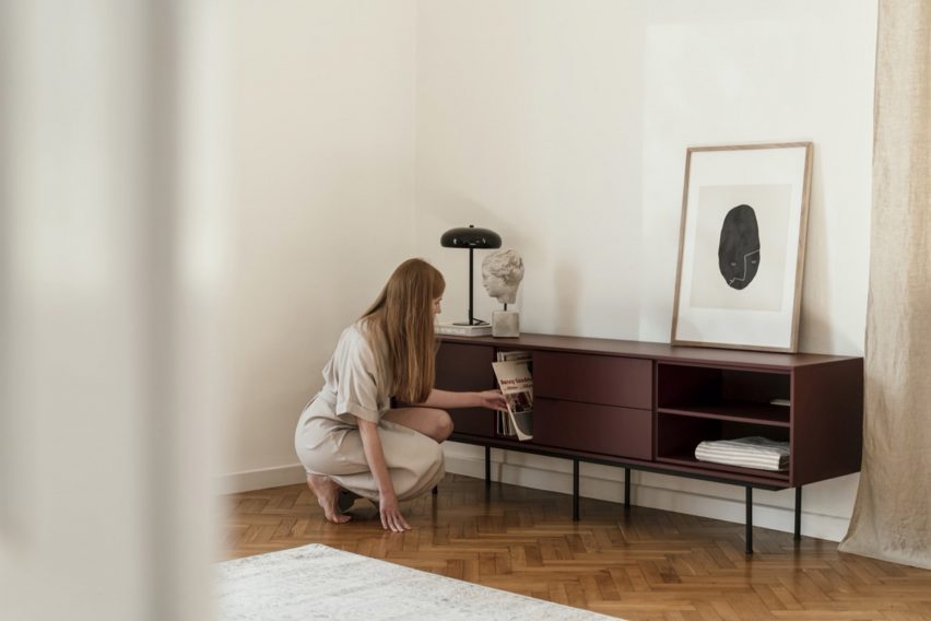 Mod Media Furniture in burgundy